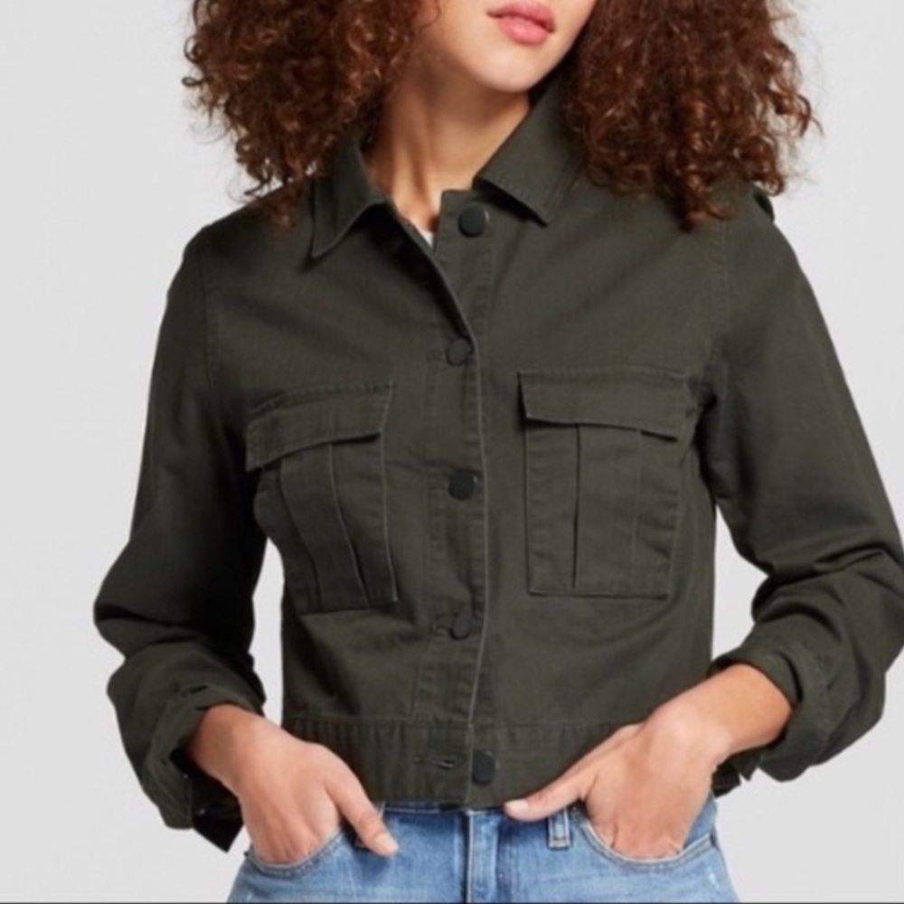 🆕 A New Day Army Utility Cropped Jacket, Denim Style Jacket, Olive Green Size M